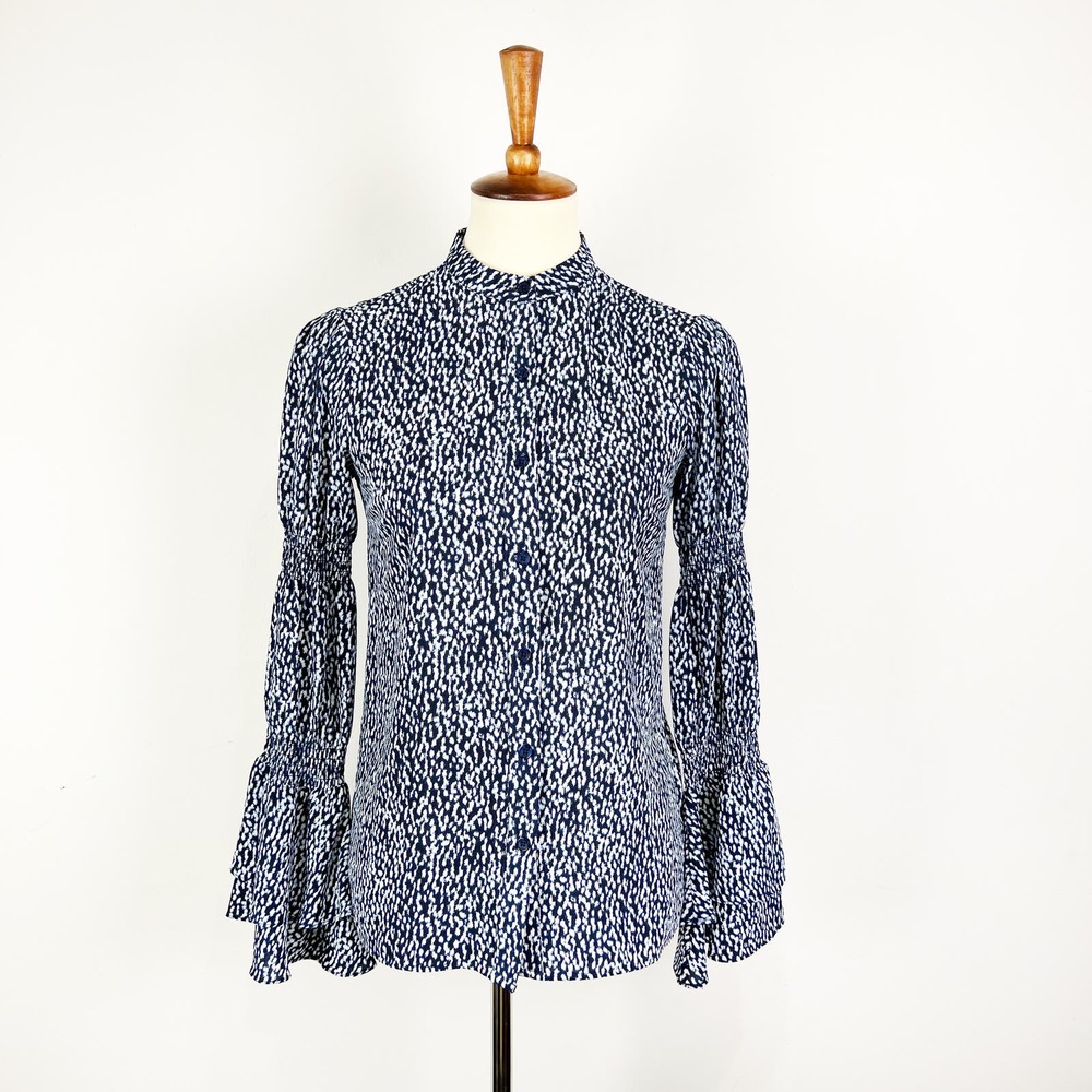 Michael by Michael Kors blue and white long sleeve blouse bell sleeve Size XS
